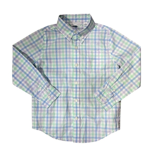 Janie and Jack Spring Easter Soft Pastel Blue Green Plaid Shirt Boys Size 4T - Picture 1 of 5